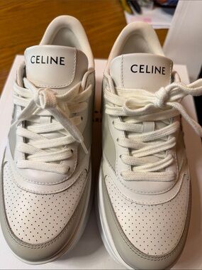 Celine Cream and Off-White Leather Low-Top Sneakers so comfortable and cute
